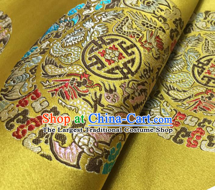 Chinese Traditional Dragons Pattern Design Yellow Brocade Fabric Asian Silk Fabric Chinese Fabric Material