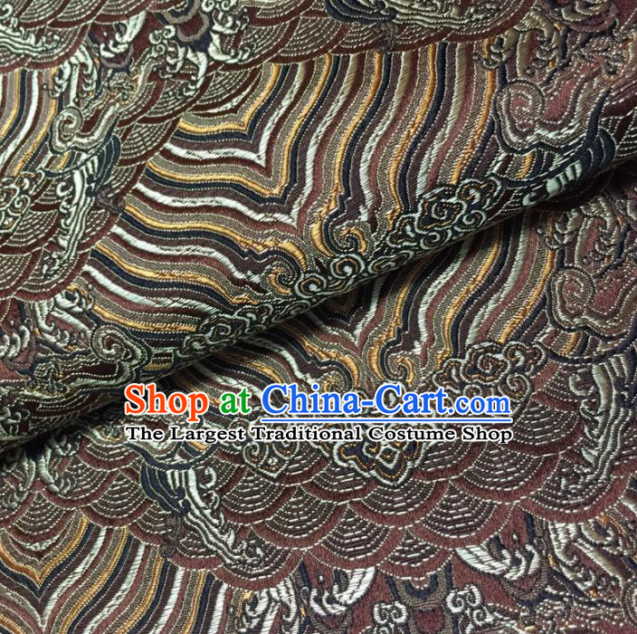 Chinese Traditional Sea Wave Pattern Design Brown Brocade Fabric Asian Silk Fabric Chinese Fabric Material