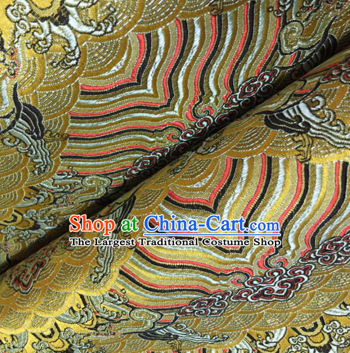 Chinese Traditional Sea Wave Pattern Design Golden Brocade Fabric Asian Silk Fabric Chinese Fabric Material