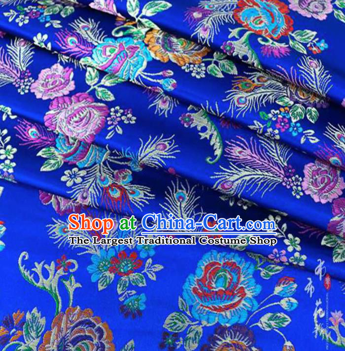 Chinese Classical Peony Pattern Design Royalblue Brocade Traditional Hanfu Silk Fabric Tang Suit Fabric Material