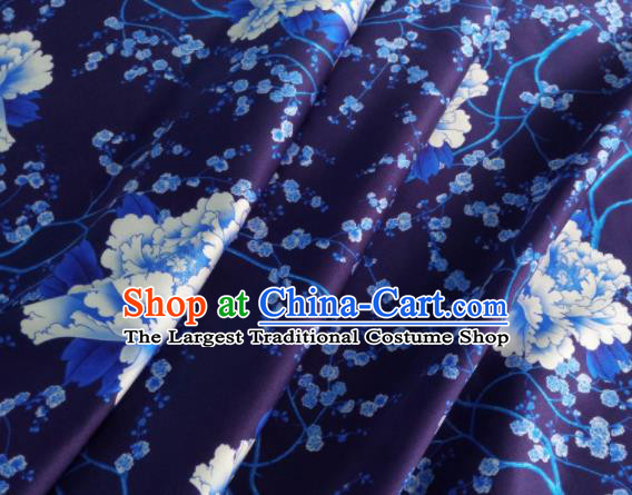 Chinese Traditional Peony Pattern Design Dark Purple Satin Watered Gauze Brocade Fabric Asian Silk Fabric Material