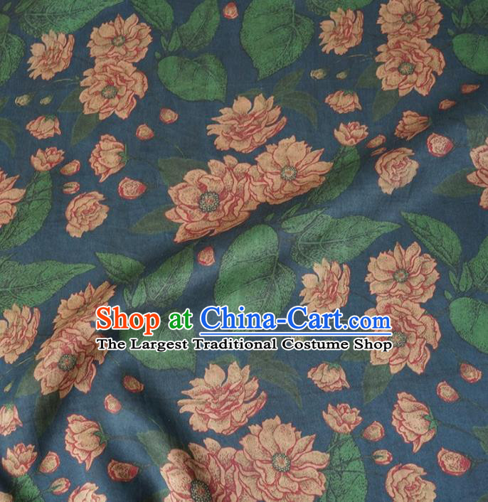 Chinese Traditional Lotus Pattern Design Navy Satin Watered Gauze Brocade Fabric Asian Silk Fabric Material