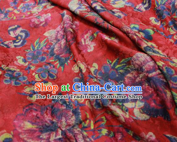 Chinese Traditional Peony Pattern Design Red Satin Watered Gauze Brocade Fabric Asian Silk Fabric Material