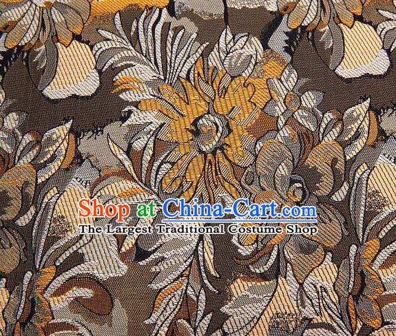 Chinese Classical Flowers Pattern Design Brown Brocade Traditional Hanfu Silk Fabric Tang Suit Fabric Material