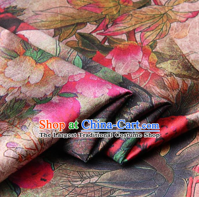 Chinese Traditional Peony Pattern Design Satin Watered Gauze Brocade Fabric Asian Silk Fabric Material