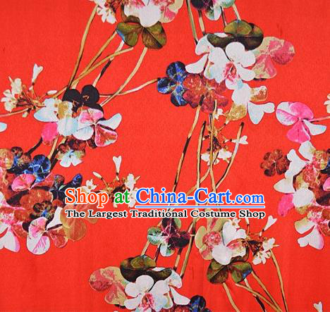 Chinese Traditional Flowers Pattern Design Red Satin Watered Gauze Brocade Fabric Asian Silk Fabric Material