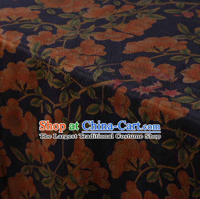 Chinese Traditional Pear Flowers Pattern Design Navy Satin Watered Gauze Brocade Fabric Asian Silk Fabric Material