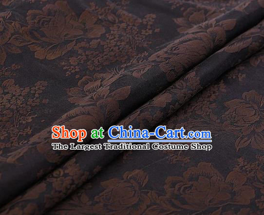 Chinese Traditional Peony Pattern Design Navy Satin Watered Gauze Brocade Fabric Asian Silk Fabric Material