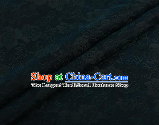 Chinese Traditional Roses Pattern Design Atrovirens Satin Watered Gauze Brocade Fabric Asian Silk Fabric Material