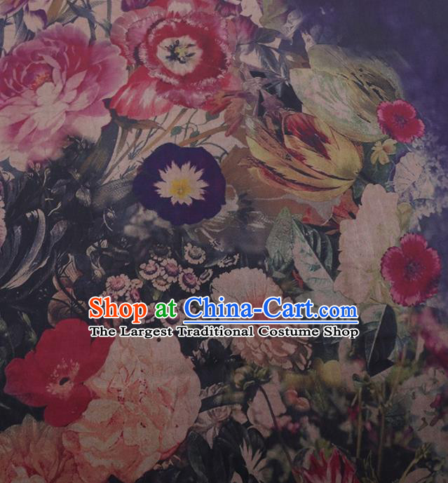 Traditional Chinese Satin Classical Petunia Peony Pattern Design Watered Gauze Brocade Fabric Asian Silk Fabric Material