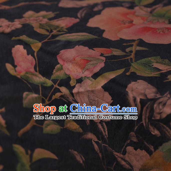 Traditional Chinese Satin Classical Peach Flowers Pattern Design Navy Watered Gauze Brocade Fabric Asian Silk Fabric Material