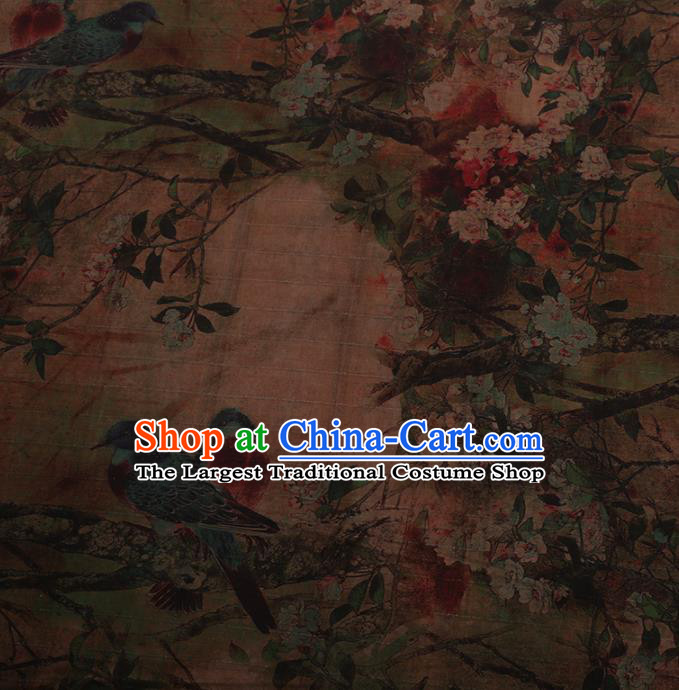 Traditional Chinese Satin Classical Pear Birds Pattern Design Watered Gauze Brocade Fabric Asian Silk Fabric Material