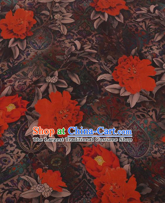 Traditional Chinese Satin Classical Red Peony Pattern Design Watered Gauze Brocade Fabric Asian Silk Fabric Material