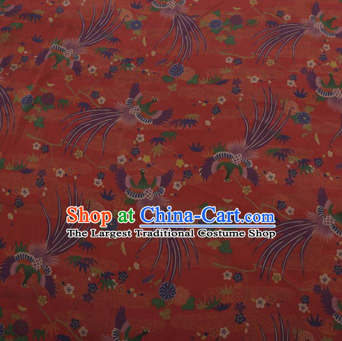 Traditional Chinese Classical Phoenix Pattern Design Red Satin Watered Gauze Brocade Fabric Asian Silk Fabric Material