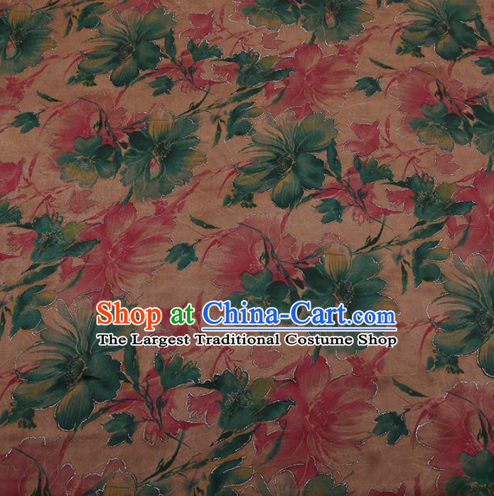 Traditional Chinese Classical Pink Flowers Pattern Design Satin Watered Gauze Brocade Fabric Asian Silk Fabric Material