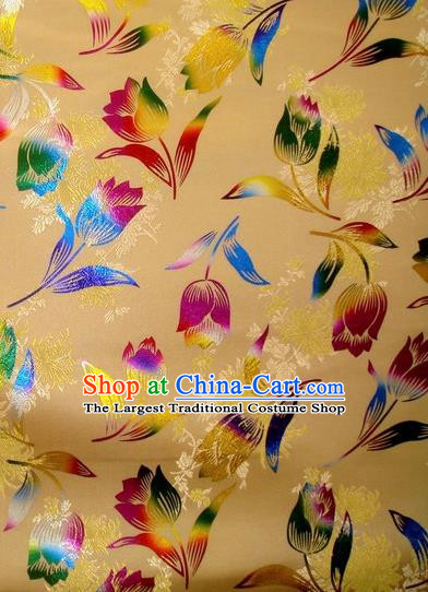 Chinese Classical Gilding Tulip Pattern Design Khaki Brocade Asian Traditional Hanfu Silk Fabric Tang Suit Fabric Material