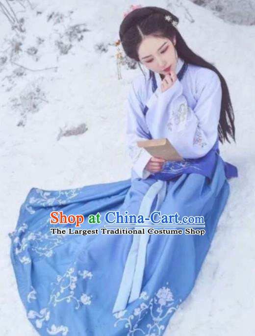 Traditional Chinese Ming Dynasty Aristocratic Lady Embroidered Hanfu Dress Ancient Drama Historical Costume for Women