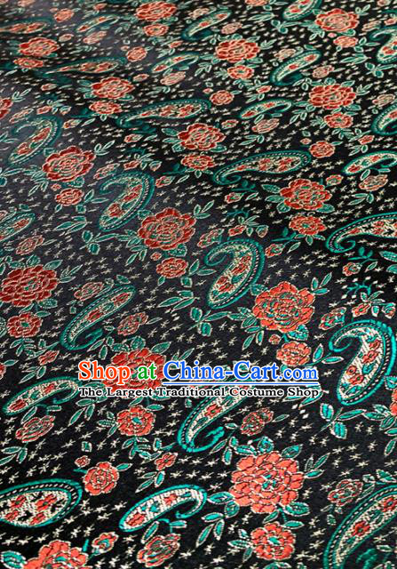 Chinese Classical Peony Pipa Pattern Design Black Brocade Drapery Asian Traditional Cheongsam Silk Fabric Tang Suit Fabric Material