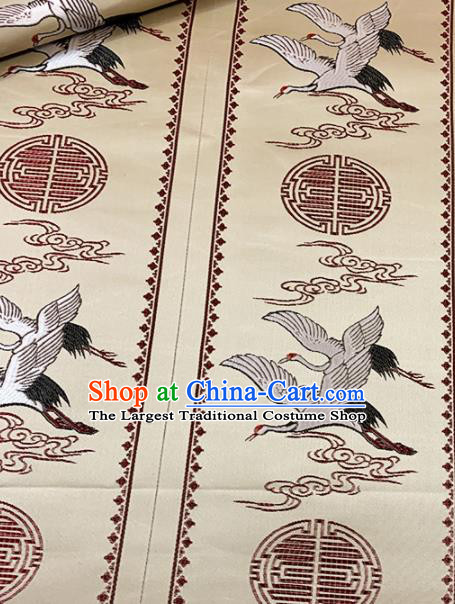 Chinese Classical Embroidery Cranes Pattern Design Brocade Drapery Asian Traditional Cheongsam Silk Fabric Tang Suit Fabric Material