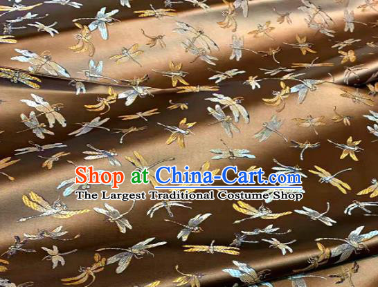 Chinese Classical Dragonfly Pattern Design Bronze Brocade Drapery Asian Traditional Tang Suit Silk Fabric Material