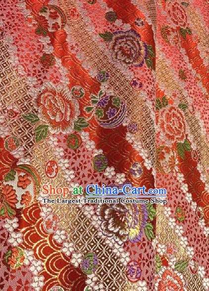 Chinese Classical Peony Pattern Design Red Brocade Drapery Asian Traditional Tang Suit Silk Fabric Material