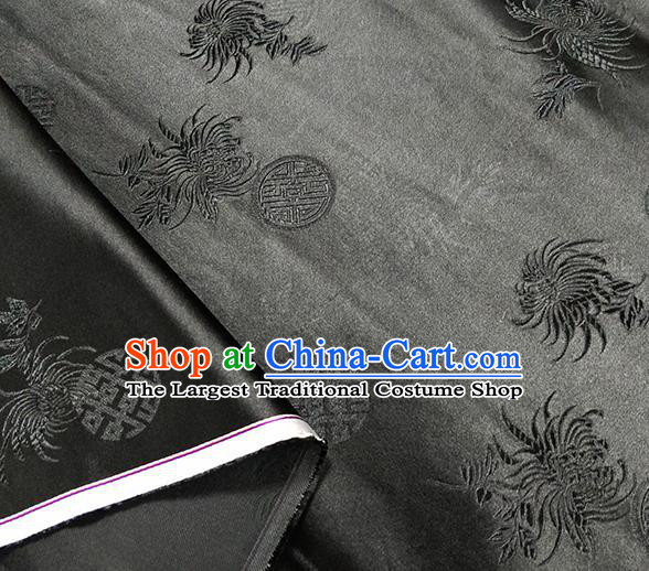 Traditional Chinese Classical Chrysanthemum Pattern Design Fabric Black Brocade Tang Suit Satin Drapery Asian Silk Material