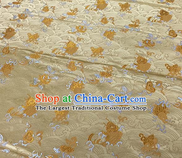 Traditional Chinese Classical Carps Pattern Design Fabric Light Golden Brocade Tang Suit Satin Drapery Asian Silk Material