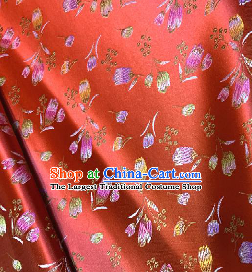 Chinese Classical Red Satin Traditional Tulip Pattern Design Brocade Drapery Asian Tang Suit Silk Fabric Material