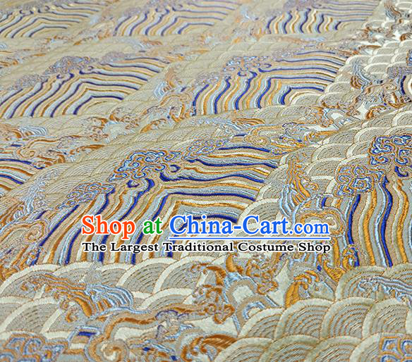 Traditional Chinese Classical Waves Pattern Design Fabric Beige Brocade Tang Suit Satin Drapery Asian Silk Material