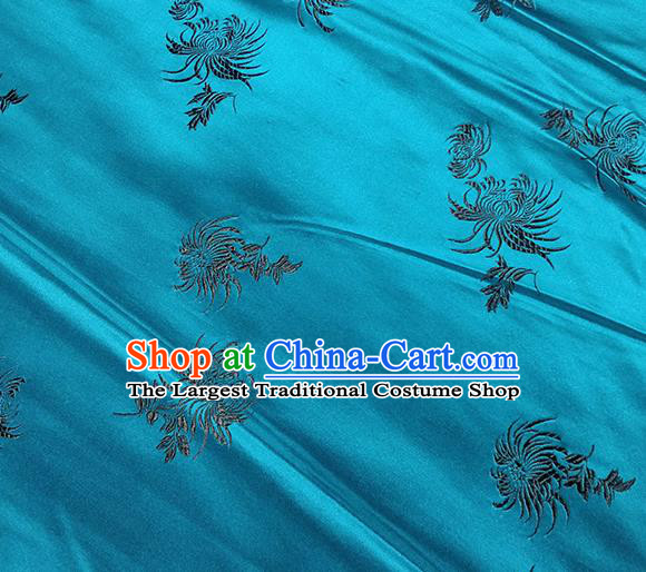 Traditional Chinese Classical Chrysanthemum Pattern Design Fabric Peacock Blue Brocade Tang Suit Satin Drapery Asian Silk Material