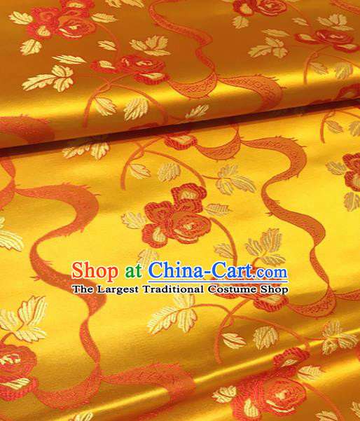 Traditional Chinese Ribbon Peony Pattern Design Golden Brocade Classical Satin Drapery Asian Tang Suit Silk Fabric Material