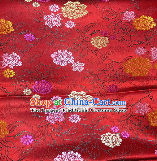 Traditional Chinese Peony Pattern Design Red Brocade Classical Satin Drapery Asian Tang Suit Silk Fabric Material