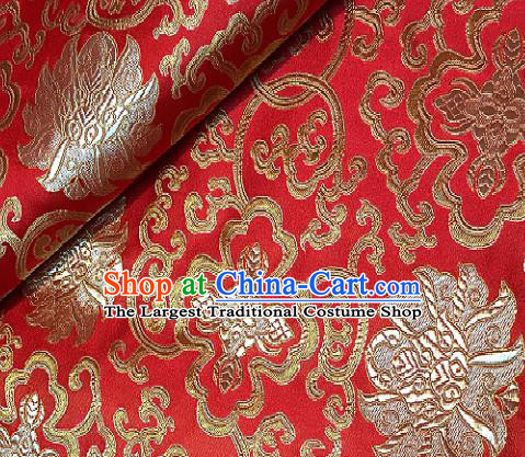 Red Brocade Traditional Chinese Classical Lotus Pattern Design Satin Drapery Asian Tang Suit Silk Fabric Material