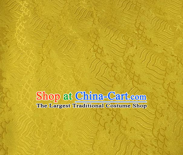 Traditional Chinese Classical Sea Waves Pattern Design Fabric Yellow Brocade Tang Suit Satin Drapery Asian Silk Material