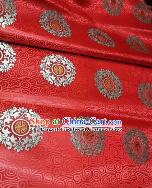 Asian Chinese Wedding Red Satin Classical Pattern Design Brocade Mongolian Robe Fabric Traditional Drapery Silk Material