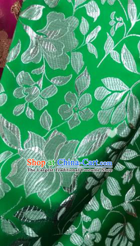 Asian Chinese Cheongsam Green Satin Classical Flowers Pattern Design Brocade Fabric Traditional Drapery Silk Material