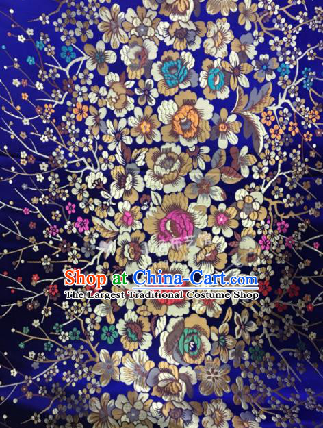 Asian Chinese Cheongsam Satin Classical Flowers Pattern Design Royalblue Brocade Fabric Traditional Drapery Silk Material