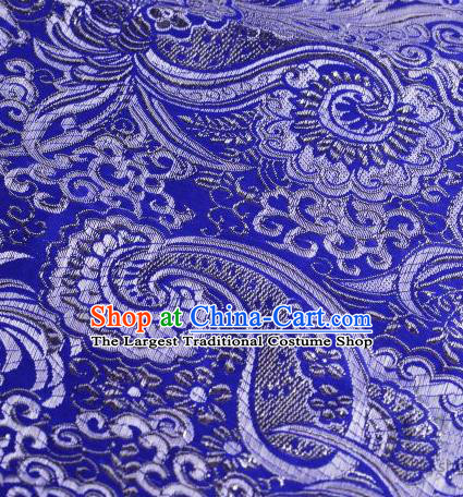 Asian Chinese Fabric Royalblue Satin Classical Pattern Design Brocade Traditional Drapery Silk Material