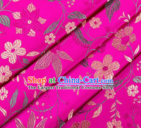 Asian Chinese Classical Embroidered Flowers Pattern Design Rosy Satin Fabric Brocade Traditional Drapery Silk Material