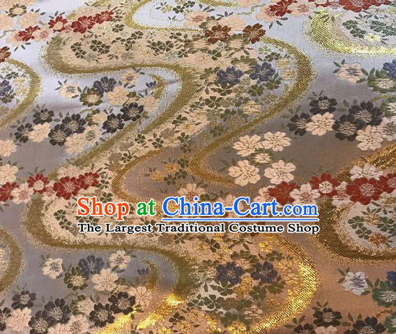 Asian Japanese Kimono Satin Fabric Classical Sakura Pattern Design Brocade Traditional Drapery Silk Material