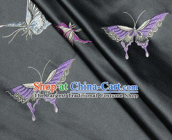 Chinese Classical Butterfly Lantern Pattern Design Black Satin Fabric Brocade Asian Traditional Drapery Silk Material