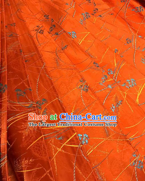 Chinese Tang Suit Orange Brocade Classical Pattern Design Satin Fabric Asian Traditional Drapery Silk Material