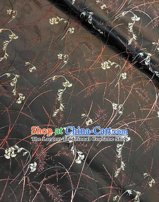 Chinese Tang Suit Black Brocade Classical Orchid Pattern Design Satin Fabric Asian Traditional Drapery Silk Material