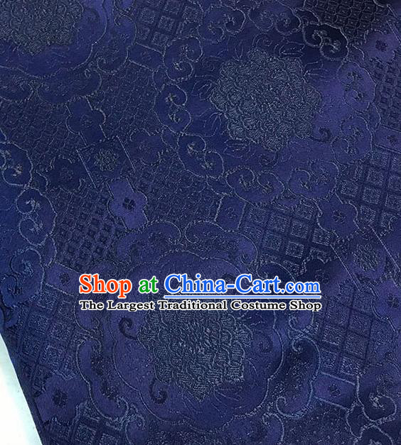 Chinese Tang Suit Navy Brocade Classical Buddhism Lotus Pattern Design Satin Fabric Asian Traditional Drapery Silk Material