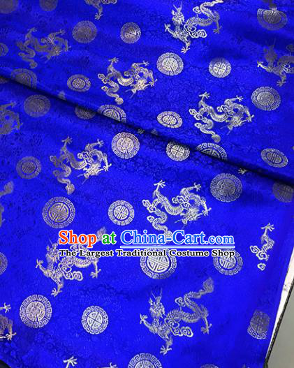 Chinese Tang Suit Royalblue Brocade Classical Dragons Pattern Design Satin Fabric Asian Traditional Drapery Silk Material