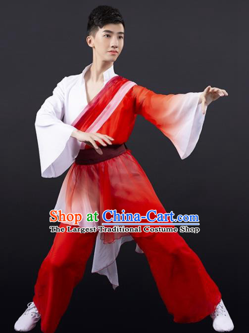 Chinese Traditional National Dance Clothing Classical Dance Stage Performance Red Costume for Men