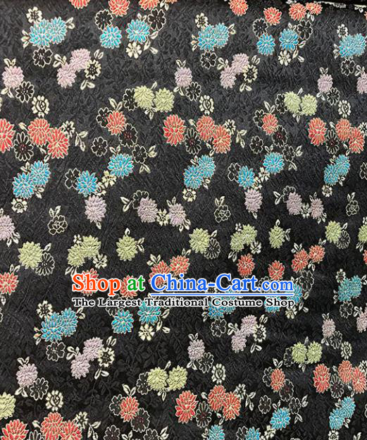 Chinese Tang Suit Black Brocade Classical Chrysanthemum Pattern Design Satin Fabric Asian Traditional Drapery Silk Material