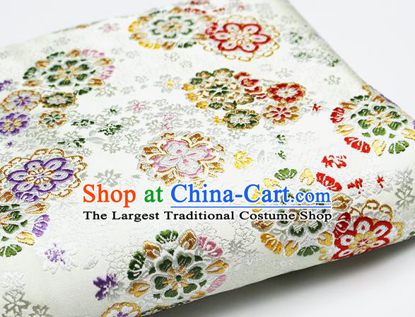 Asian Japanese Kimono Satin Fabric Classical Sakura Pattern Design White Brocade Damask Traditional Drapery Silk Material