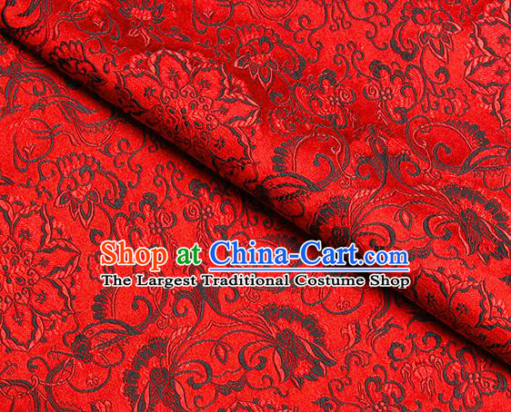 Chinese Classical Rosette Pattern Design Red Satin Fabric Brocade Asian Traditional Drapery Silk Material