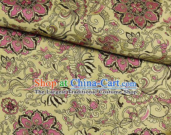 Chinese Classical Rosette Pattern Design Yellow Satin Fabric Brocade Asian Traditional Drapery Silk Material